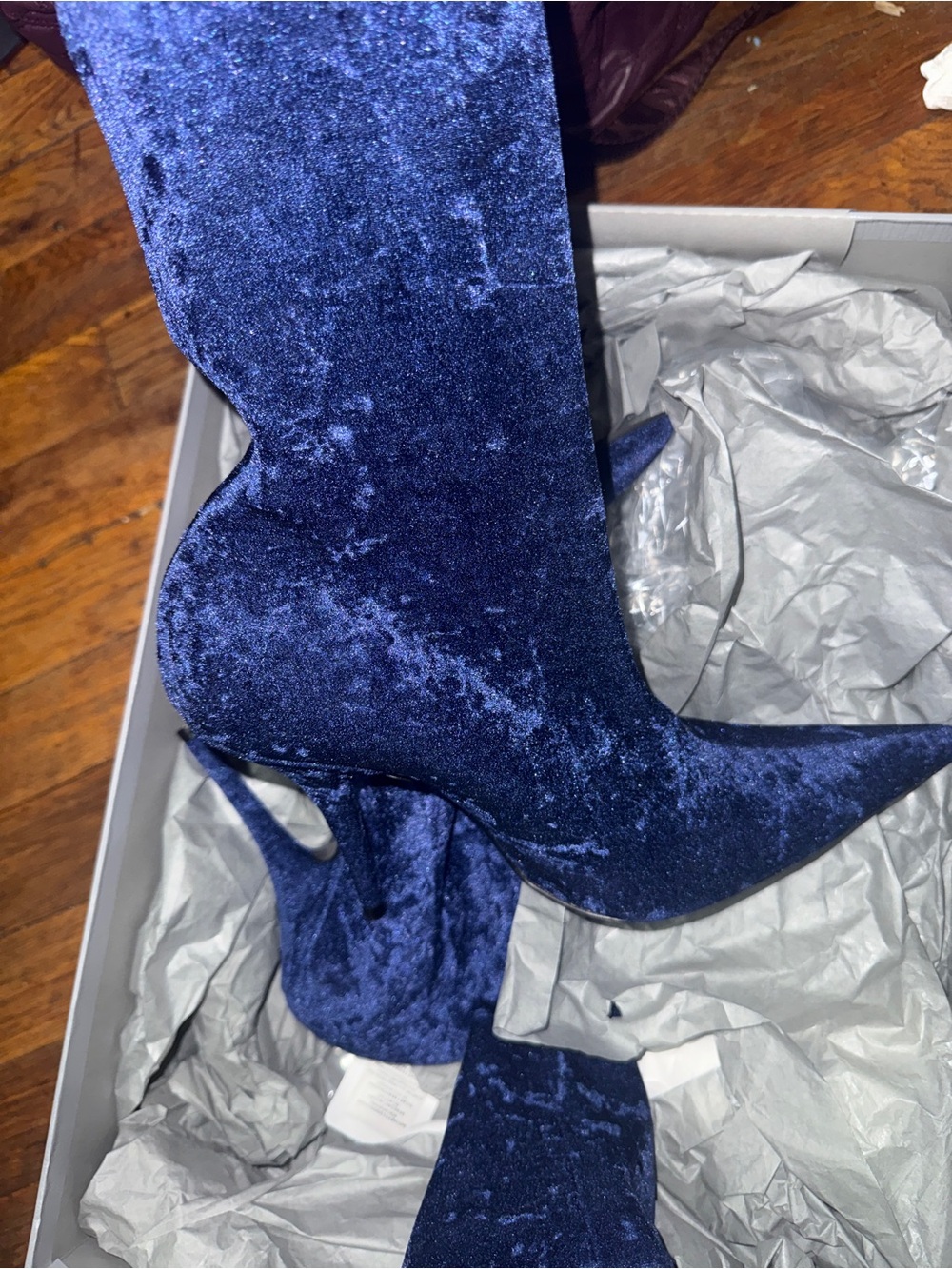 Balenciaga Navy Blue Velvet Pointed Toe Stiletto Boots - Picture 3 of 4